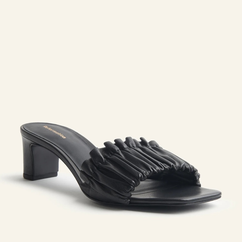 Reformation Shereen Ruched Block Heel Mules Black Size 6